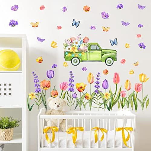 Baštensko cveće zidne nalepnice akvarelne cvetne zidne nalepnice Peel and Stick leptir cvetne prozorske nalepnice cveće kamionske
