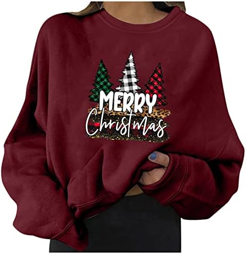 Nokmopo Womens Božićni džemperi Ženski povremeni modni božićni tiskani pulover s dugim rukavima