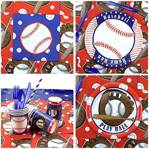 Baseball rođendanska zabava - bejzbol rođendanska zabava, čaše, čaše, salvete, stolnjak, baloni, slamke, toroma za torte, bejzbol set za stolom za dječaka - služi 20, 212 komada