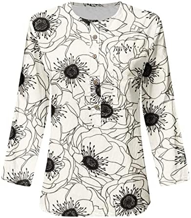 Ženski vrhovi cvjetne majice Boho 3/4 rukavice rukave casual gumbske majice izrezne majice kratke ljetne majice
