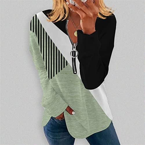 NOKMOPO vježbanje za žene modni casual casual posara i nepravilni prugasti geometrijski print dugih rukava majica