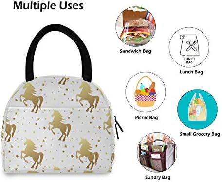 YYZZH Magic Zlatni jednorog i zvijezda konj vila na bijeloj izoliranoj torbi za ručak sa patentnim zatvaračem Cooler Meal Prep torba