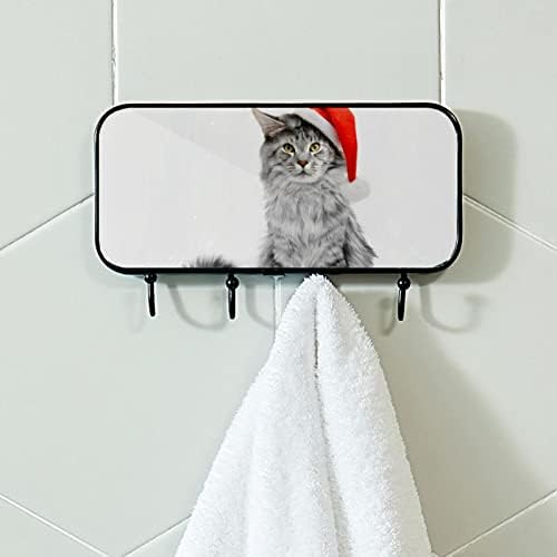 Santa Siva Cat Print CAT nosač Zidni nosač, ulazni kaput sa 4 kuka za kapute hat ručnik torbica haljina kupaonica ulazi u kupaonicu