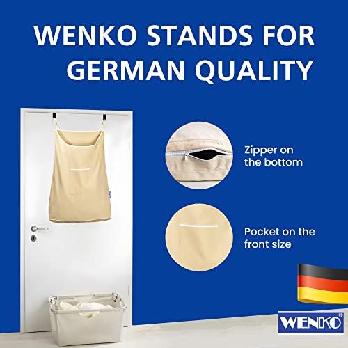 Wenko viseća torba za veš, preko korpe na vratima sa kukama, za kupatilo, ormar, ostavu za uštedu prostora, zidna 3,94 x 20,47 x 31,89 in, bež