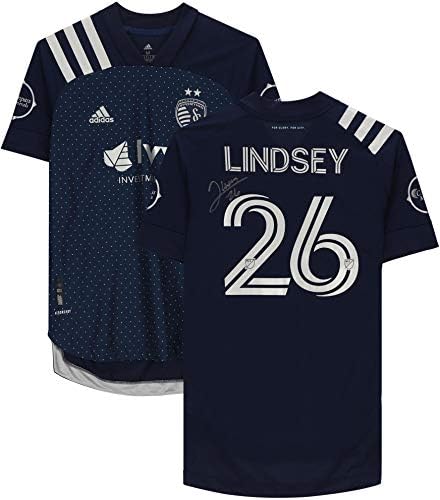 Jaylin Lindsey Sporting Kansas City AUTOGREMENT MACKURAFIKAT KORIŠTENJE 26 mornarički dres iz sezone 2020 MLS - nogometnih dresova
