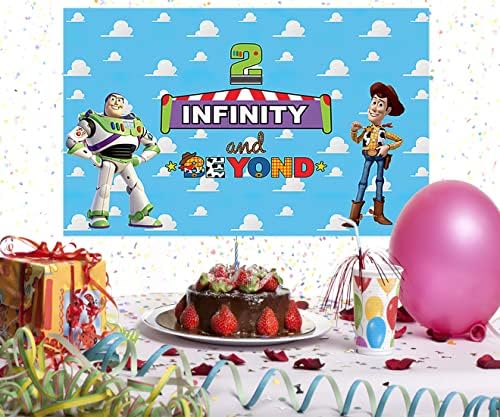 Dva Infinity i Beyond pozadina za 2. rođendanske potrepštine 5x3ft priča o igračkama foto pozadine dva Infinity i Beyond tema baner za tuširanje beba za ukras stola za rođendansku tortu
