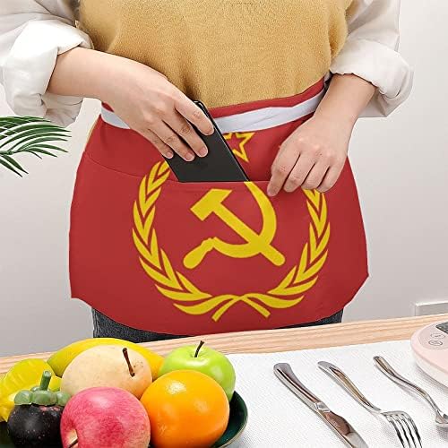 Sovjetski Savez CCCP SSSR grb crveni 11,8 inčni struk pregača konobarnica Pola pregače sa 3 džepa za kućni restoran kafa