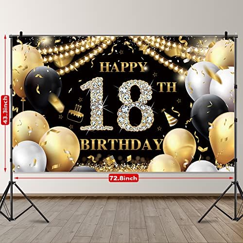 18th rođendan Banner 18th birthday party dekoracije 18 crno zlato rođendan pozadina 18th Party pozadina za dječake djevojke 18th Birthday Party Photo Booth rođendan dekor, 72.8 x 43.3 Inch