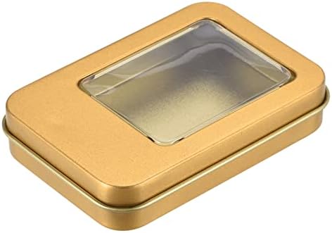 uxcell metalna limena kutija, 3,43 x 2,36 x 0,71 Pravokutna prazna spremišta za odlomak lima sa čistim poklopcima prozora, zlatni