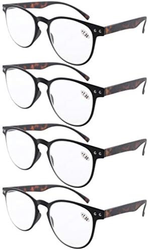 Everypper 4-pack okrugli pokrivenost ultrachin fleksibilni okvir za čitanje naočala Čitači crne kornjače za kornjače