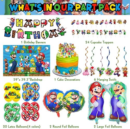 Mario Birthday Party Supplies Birthday Decorations Party Dekoracije Uključuju Pozadinu, Rođendanske Banere, 20 Balona Od Lateksa,