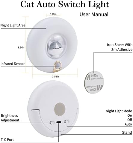 Scecala senzor pokreta noćno svjetlo punjiva LED noćna svjetla magnetna Podesiva Svjetlina, slatka noćna svjetla za mačke za djecu