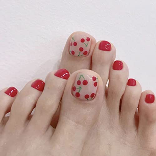 Kamize Cherry lažni nokti na nogama Savjeti četvrtasta Crvena presa na noktima kratka akrilna presa na noktima veštački puni poklopac