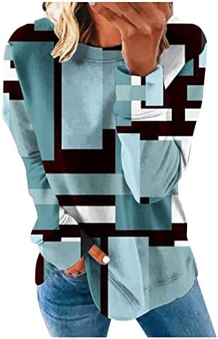 Žene geometrijski grafički pulover vrhovi ležerne boje u boji dugih rukava dukseri dugih rukava modna prevelika majica Prrint