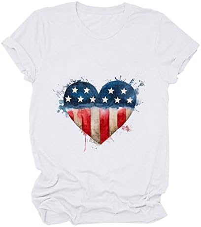 Američka zastava za štampu srca Žene Ženska Dan nezavisnosti Tunic Top Novelty Graphic Tees Holiday Bluza s kratkim rukavima