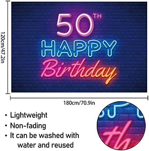 Glow Neon Happy 50th Birthday Backdrop Banner Decor Black-Colorful Glowing 50 Years Birthday Party theme Decorations for Men Women