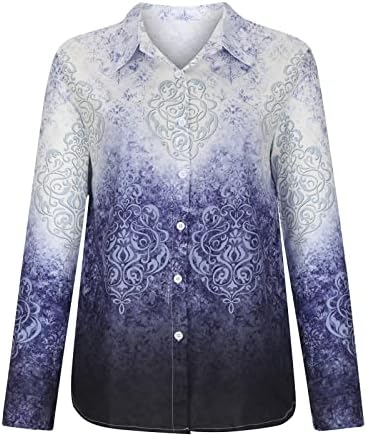 Amikadom Royal Blue Dame majica majica dugih rukava majice Visoko vrat Spandex Gradient Paisley Graphic Labavi fit majica D9 m