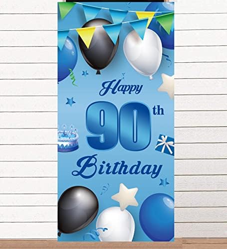 Sretan 90. rođendan plava Banner pozadina baloni zvijezde konfete Cheers do 90 godina tema dekoracije vrata trijem dekor pokloni za
