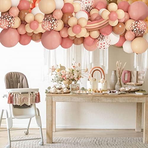 Amandir 154kom Boho Daisy baloni Garland Kit, Retro prašnjavo ružičasto rumenilo smeđe goli dugi uvijanje Baloni za cvijeće tratinčice