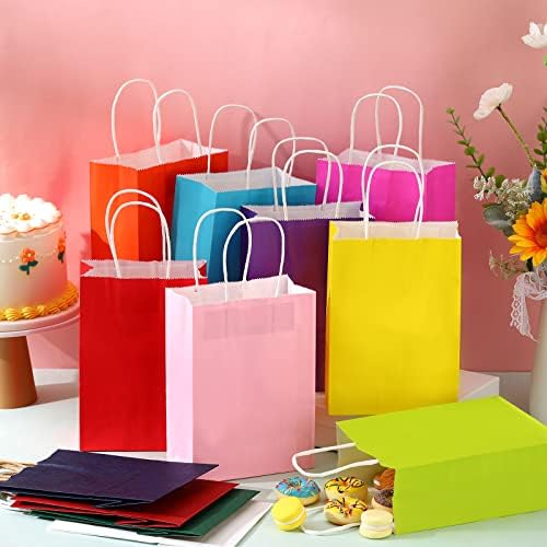 120 komada Kraft papir Party Favor poklon torbe sa ručkom 12 boja Rainbow poklon torbe Bulk 8.7 x 6.3 x 3.15 goodie torbe za djecu