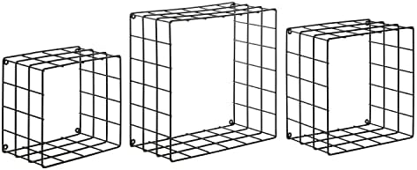 MyGift moderan mat crne metalne žičane mrežice zidne montirane kvadratne sjene kutije s plutajućom ekranom, set od 3-11 inča, 10 inča, 8 inča