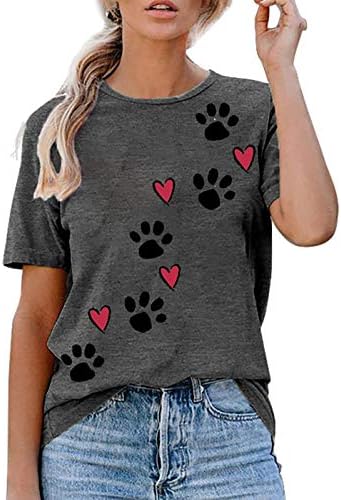 Xiwukod love heart kratki rukav majice Žene slatko plijeći šap Print casual pse Lover TEE Valentinovo Bluza