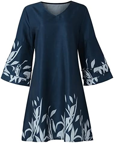 Haljina za žene, Casual 3/4 rukav V izrez cvjetna Mini haljina 2023 ljetne Vintage spojene široke haljine od tunike