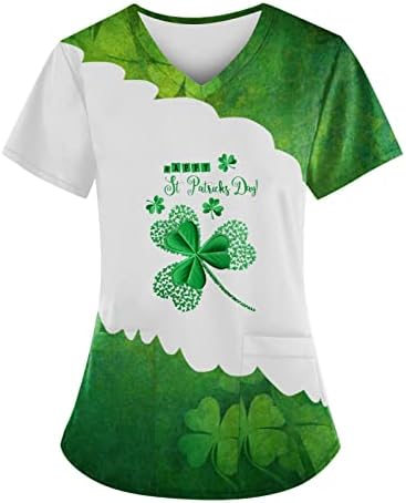 Dnevna košulja za tiskanu košulju za zaštitu ležerne prilike u St. Patricku za žene V izrez kratki rukav s džepovima