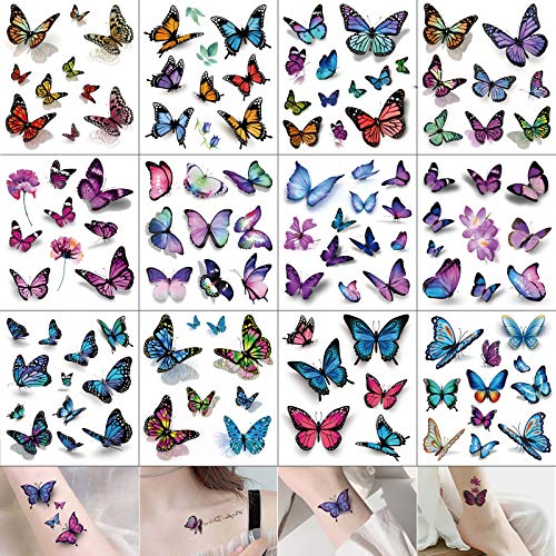 besharppin 3d leptir privremene tetovaže, naljepnice za tetovaže sa 12 listova za žene i ukras predmeta