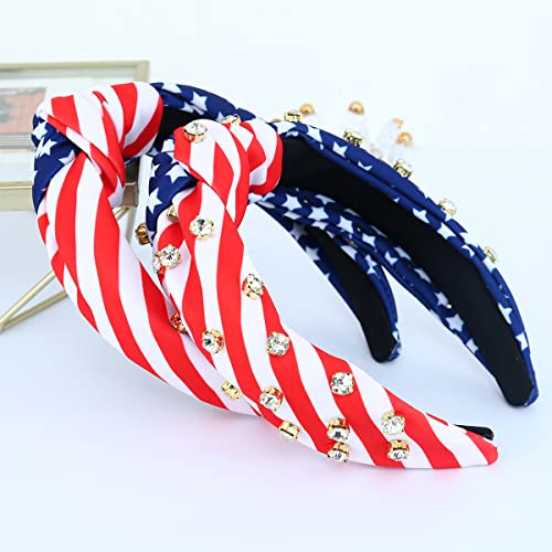 CULHEITE američka zastava pletena traka za glavu Dan nezavisnosti SAD Patriotske zvijezde pruge Twist Hair Accessories Wide Knot Holiday