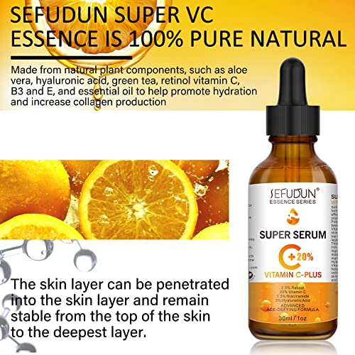 Premium 20% serum vitamina C za lice sa hijaluronskom kiselinom Boost Skin Collagen, Hydrate & Punašna koža, Anti Aging & Serum za