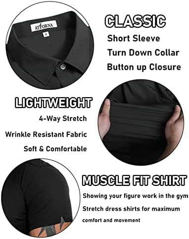 Atforna muške mišićne košulje Slim Fit Stretch kratkih rukava Atletski fit majice