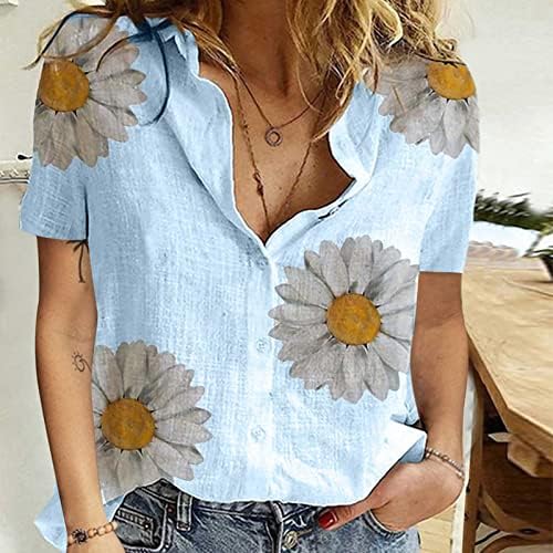 Ručak bluza za žene za žene jesen ljetna odjeća trendi y2k gumb s kratkim rukavima dolje po floralnoj grafičkoj bluzi 7p