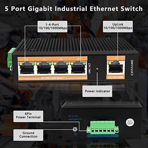 Goviame 5 Port Gigabit Nenanegenirani industrijski Ethernet mrežni prekidač, 5 x 10/100/1000 Mbps Gigabit Ethernet portovi, plug-and-play, 16 Gbps preklopna kapacitet, DIN-WALL, IP40 ocijenjen