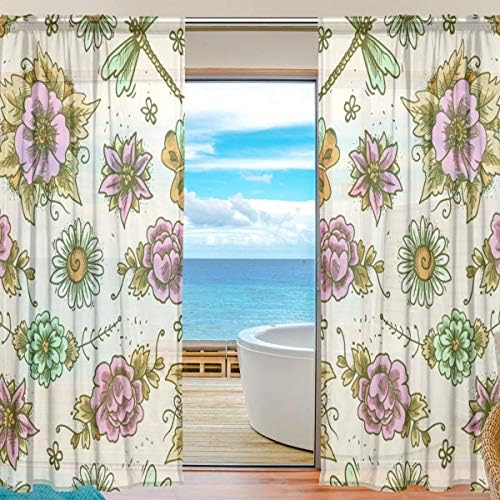 Vrhunski stolari Vintage cvjetni obojeni polukružni zavjese prozor Voile Drapes Panels-55x78in za dnevni boravak Spavaća soba KIDSOGOSE od 2 komada