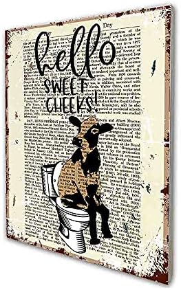 Akeke Hello Sweether Chells Vintage Book Wood Zidni znak, krava Funny Retro Farmhouse Guest kupaonica Dekor potpisao sa zidom