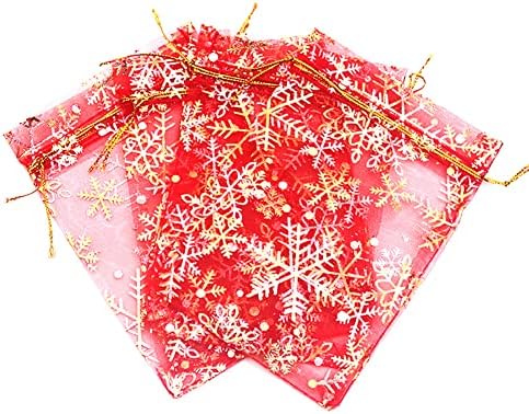 6 X9 Snowflake Organza poklon torbe nakit torbice za crtanje bombone torbe božićne vjenčane bogorodbene torbe 50 kom crveno