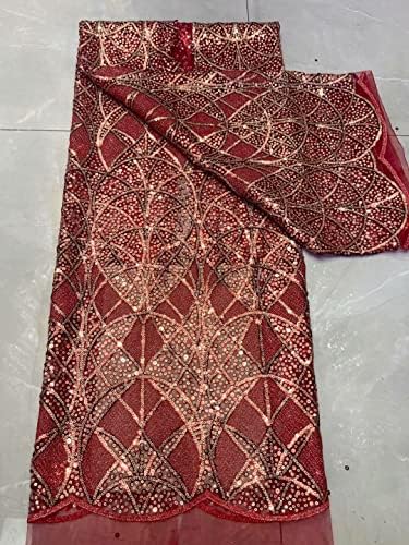 Annenearu afrička crvena šljokica čipkasta tkanina u Nigeriji til čipkasta tkanina za vjenčanje 3D šljokice čipkasta tkanina Royal