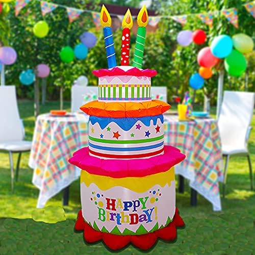 Laujoy 6ft torta za Sretan rođendan na naduvavanje sa svijećama vanjski ukrasi raznesite osvijetljene praznične zabave prikaz dvorišnog