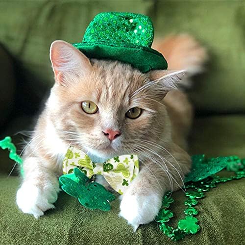 Pohshido 2 Pack St. Patrick mačka ovratnik sa leptir mašnom i zvono, Kitty Kitten Breakaway Lucky irski Shamrock ovratnik za djevojčice i dječake muške ženske mačke