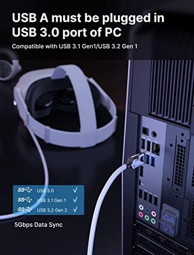 JSAUX Link kabl 20 FT Kompatibilan sa meta / oculus Quest 2 Pribor i PC / Steam VR, brzi računac prijenos podataka, USB 3.0 u USB C kabl Kompatibilan sa VR slušalicama, GAMING PC, Quest 2 & 1 -Hhite