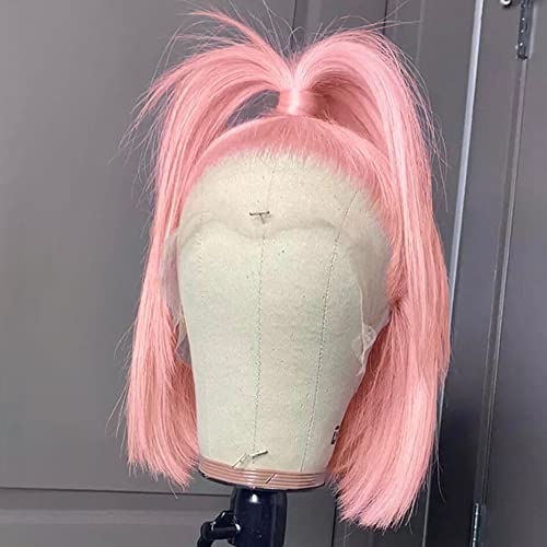 Lovigs Pink Lace prednje perike ljudska kosa prirodna linija kose kratke Bob perike 13x4 prozirne čipkaste roze perike za žene Pink