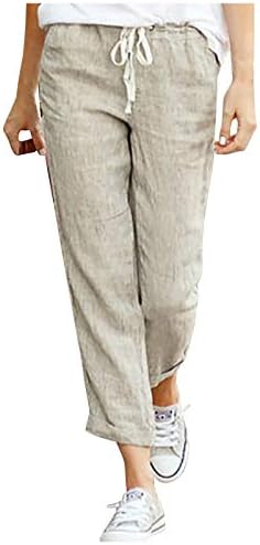 Kitimi ženske pamučne posteljine hlače Čvrsti elastični struk gležanj Capris pantalone ljetne modne salone sa džepovima