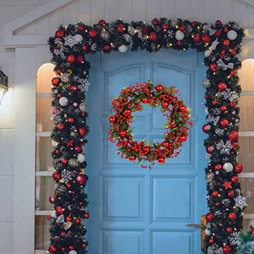 SDFGH božićni vijenac 50cm sa crvenim voćem zelenim lišćem cvjetno vijenca za kućnu dekor zabave u prednjem dijelu vrata