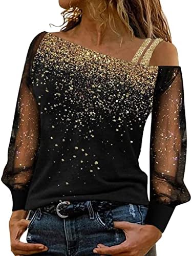 Dugi rukav workout Tops za žene Sheer Lace Splice leptir grafički puloveri hladno rame Funny slatka bluza Tops