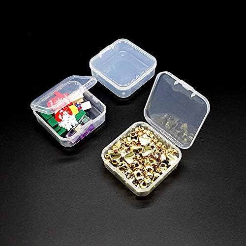 Jyongmer 36 komada Mini prozirnih plastičnih kontejnera za skladištenje kutija sa poklopcima sa šarkama, 2,12 x 2,12 x 0,79 inča prazne šarke za perle, sitnice, zanate, nakit, hardver, konce, pecanje