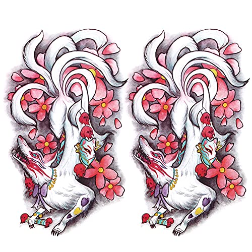 Oottati 2 listova ruka vodootporne privremene naljepnice za tetovažu japanska maska Devetorepa lisica trešnja cvjetovi cvijet odijelo