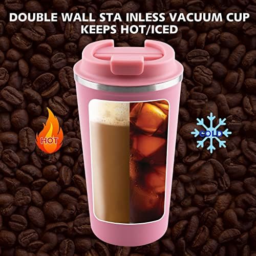 Deitybless putna šolja za kafu,13oz Vakuumska šolja za kafu od nerđajućeg čelika sa duplim zidom,bez BPA, čaša sa poklopcem otpornim na prosipanje za šolju za topla i hladna pića