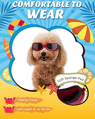 Lewondr pas sunčane naočale Naočale za malene male zaštite, naočare za male pse zaštita za oči s podesivim kaišem vjetroottiranim sunčanim naočalama za sunčane naočale za male pse doggirane naočale, crvene boje