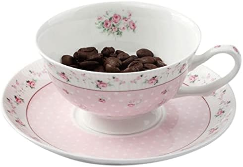 Leblue Elegantna kostna Kina Kup čaša za kafu - ružičasta ruža polka tajna ~ 1 set ~ 170ml teacup za kafu, čaj, kakao